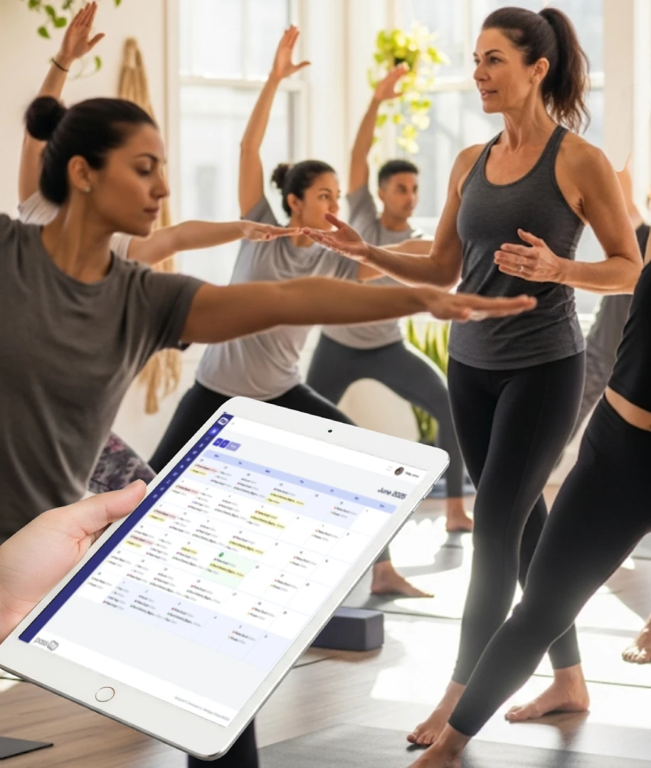 Yoga studio software helping instructors manage class schedules while teaching